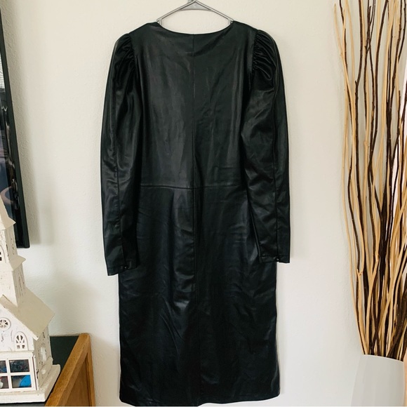 H&M black vegan leather midi dress - Picture 6 of 9